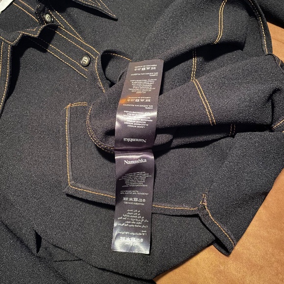 ✨ Nanushka "Ong" Black Contrast Stitch Dagger Collar Shirt ✨ Size Med EUC $467 - Picture 4 of 10